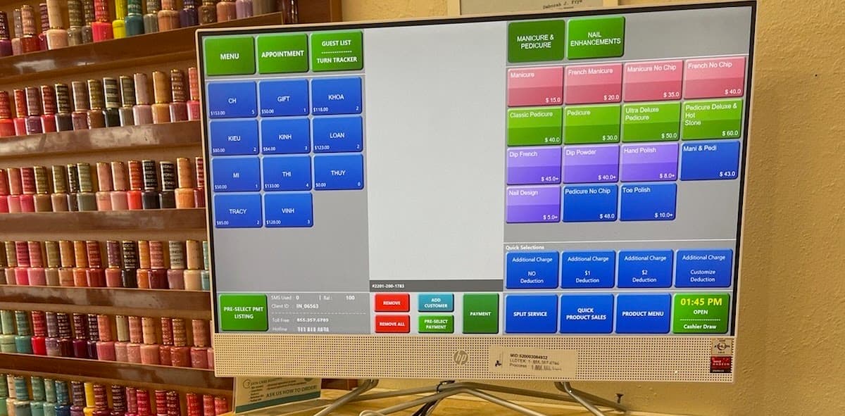 Salon point-of-sale screen with appointment and service controls